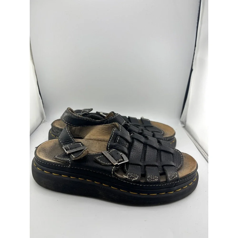 Dr. Martens Mens Black Leather Fisherman Sandals Buckle Strappy AirWair Size 7